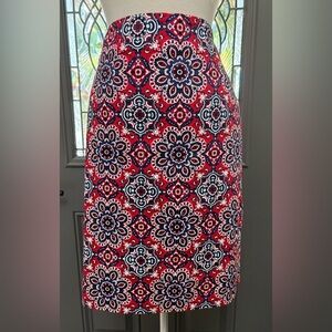 Jones New York Signature Stretch Red and Blue Paisley Floral Print Size 12